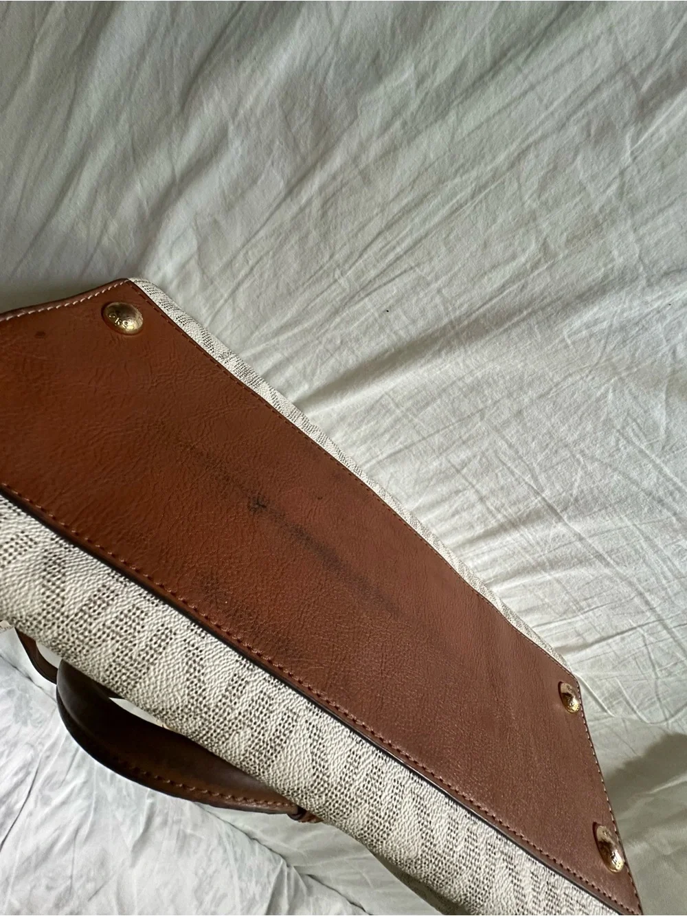 Michael Kors Cream & Brown Monogram Tote with Gold Hardware
